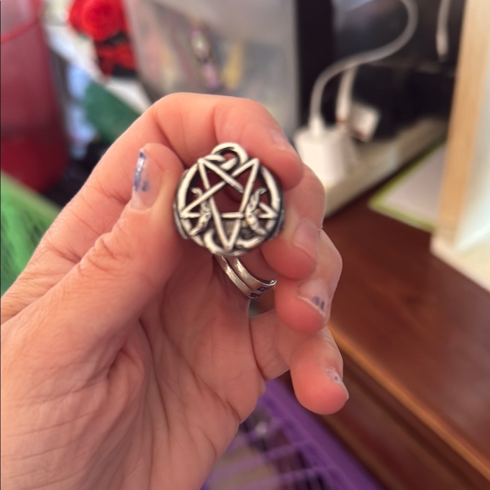 Killstar Silver Pentagram Ring - image 1